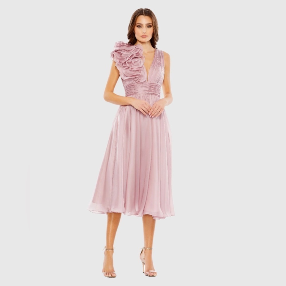 MAC DUGGAL 49494 NWT Pink Sleeveless Chiffon A-Line Tea Length Cocktail Dress